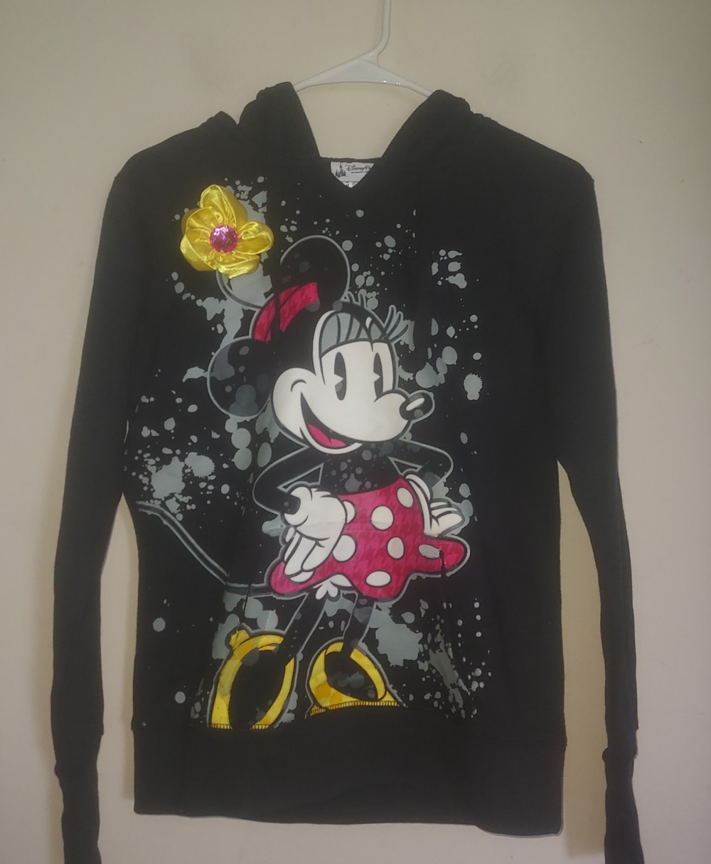 Disney Parks Minnie Mouse Hoodie Women's Small Long Sleeve Sweatshirt Black